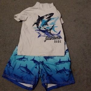 Osh Kosh rash guard and swim trunks